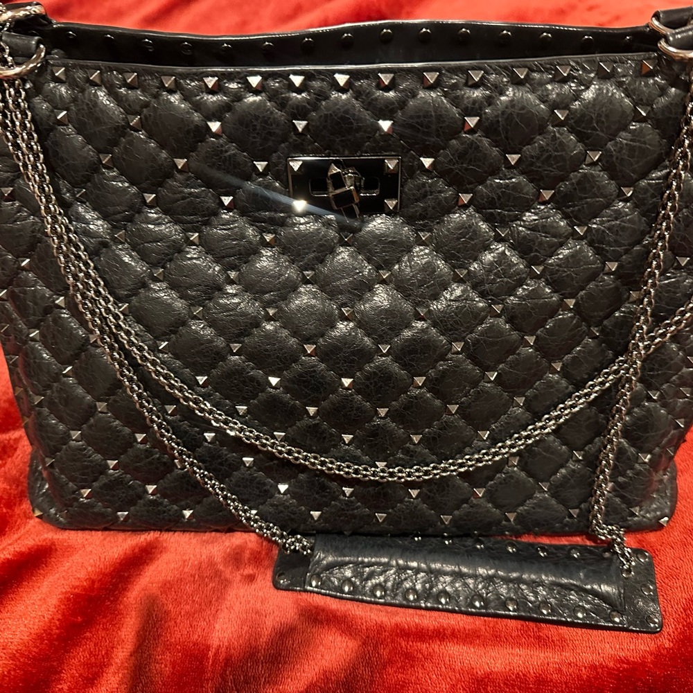 Valentino Garavani Black Quilted Studded Shoulder Bag